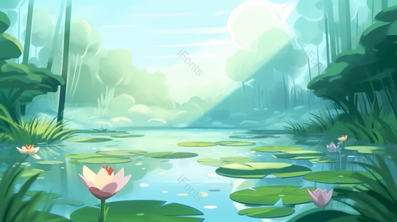 水粉荷花荷叶节气插画背景绿色,插画/手绘图,插画/手绘图库,插画/手绘图下载,插画/手绘